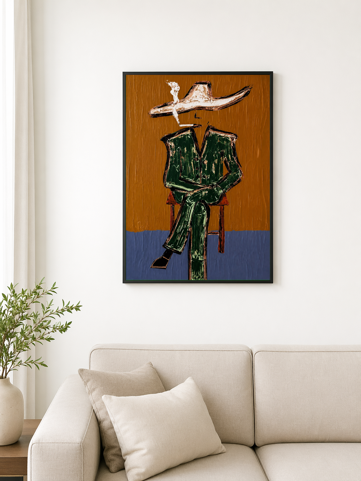 Abstract Cowboy Figure Wall Art Print - black framed