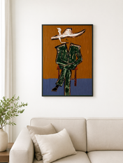 Abstract Cowboy Figure Wall Art Print - black framed