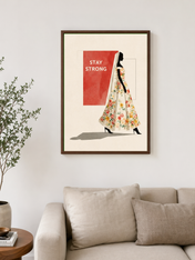 Stay Strong Floral Woman Wall Art Print - dark wood framed
