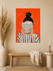 Woman Reading Striped Portrait Wall Art Print - unframed mockup