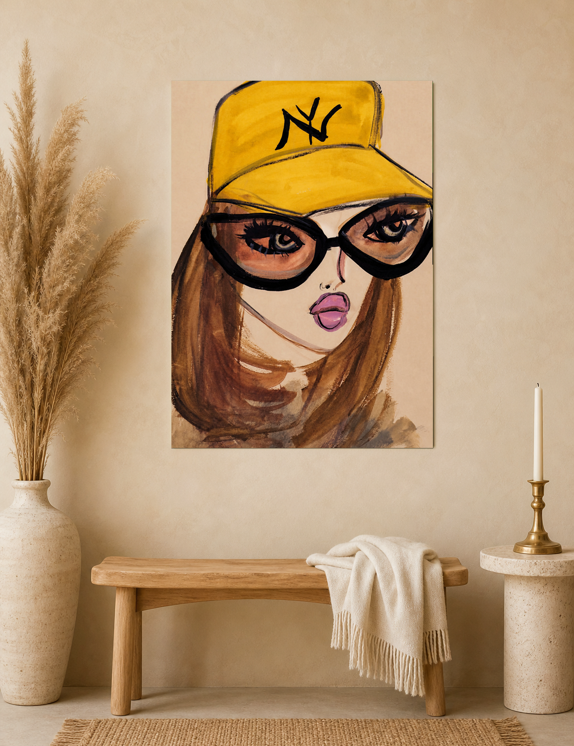 Bold Girl in Yellow Cap Wall Art Print - unframed mockup