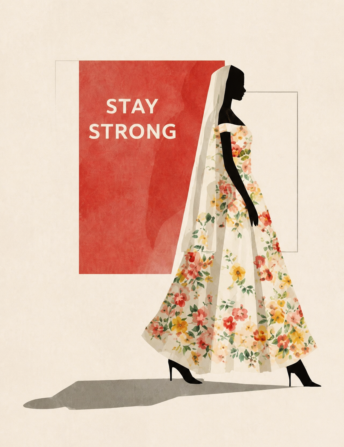 Stay Strong Floral Woman Wall Art Print - unframed