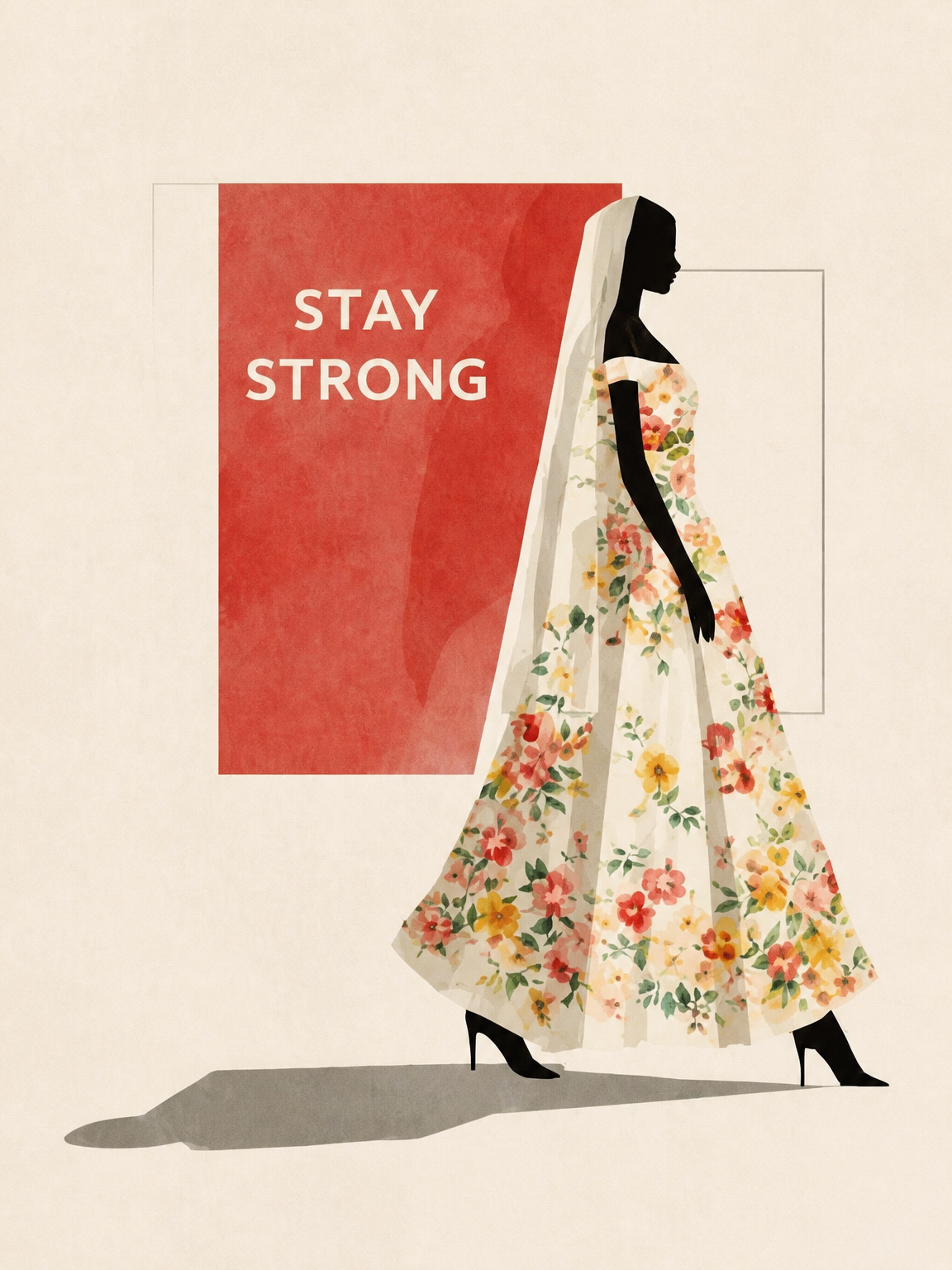 Stay Strong Floral Woman Wall Art Print - unframed