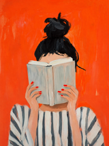 Woman Reading Striped Portrait Wall Art Print