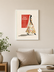 Stay Strong Floral Woman Wall Art Print - white framed