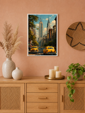 New York City Yellow Taxi Wall Art Print - white framed