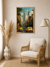 New York City Yellow Taxi Wall Art Print - wood framed poster