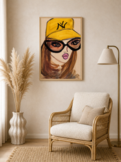 Bold Girl in Yellow Cap Wall Art Print - wood framed poster