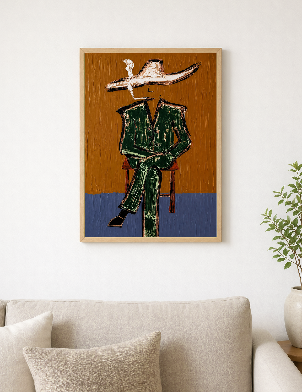 Abstract Cowboy Figure Wall Art Print - wood framed poster