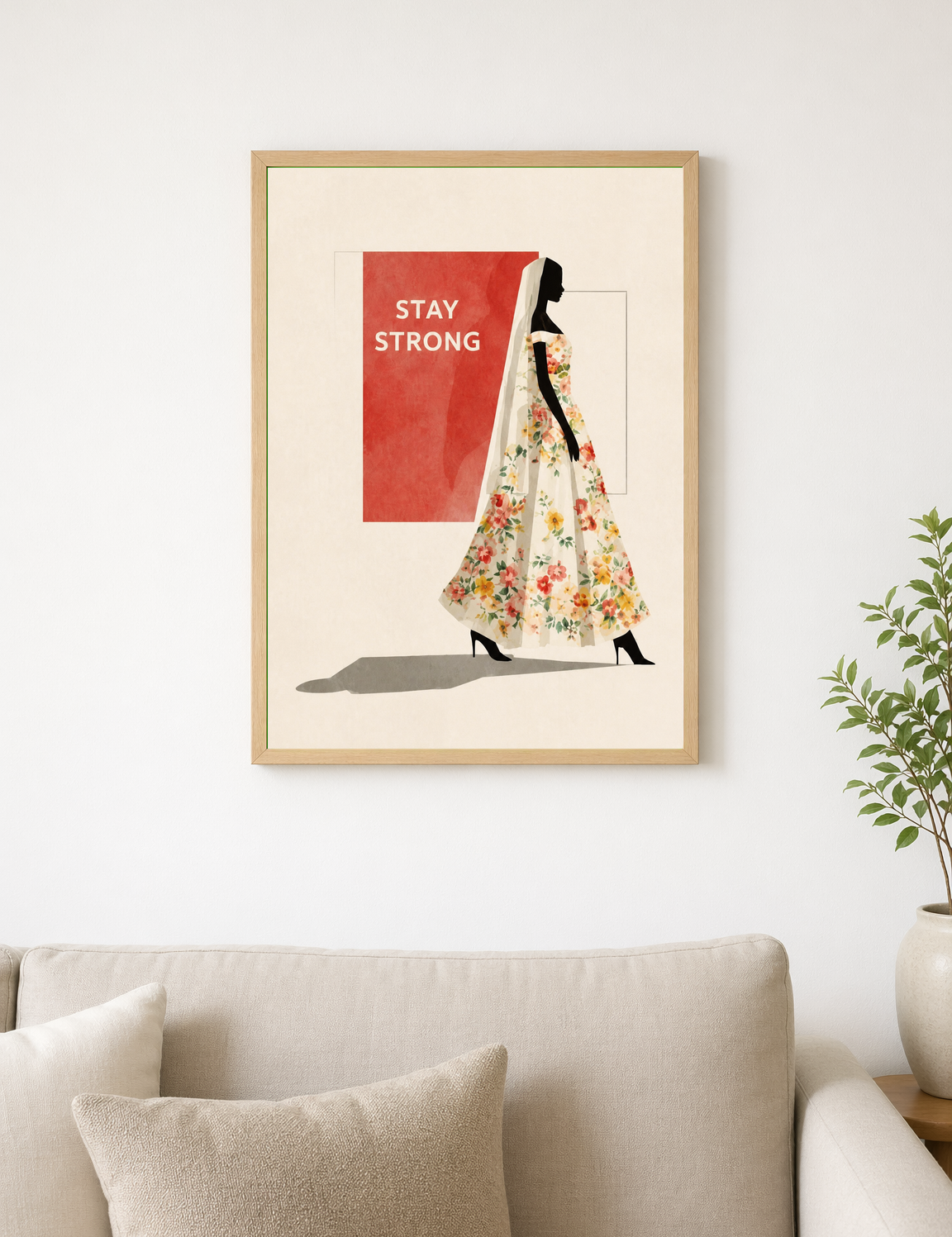 Stay Strong Floral Woman Wall Art Print - wood framed poster