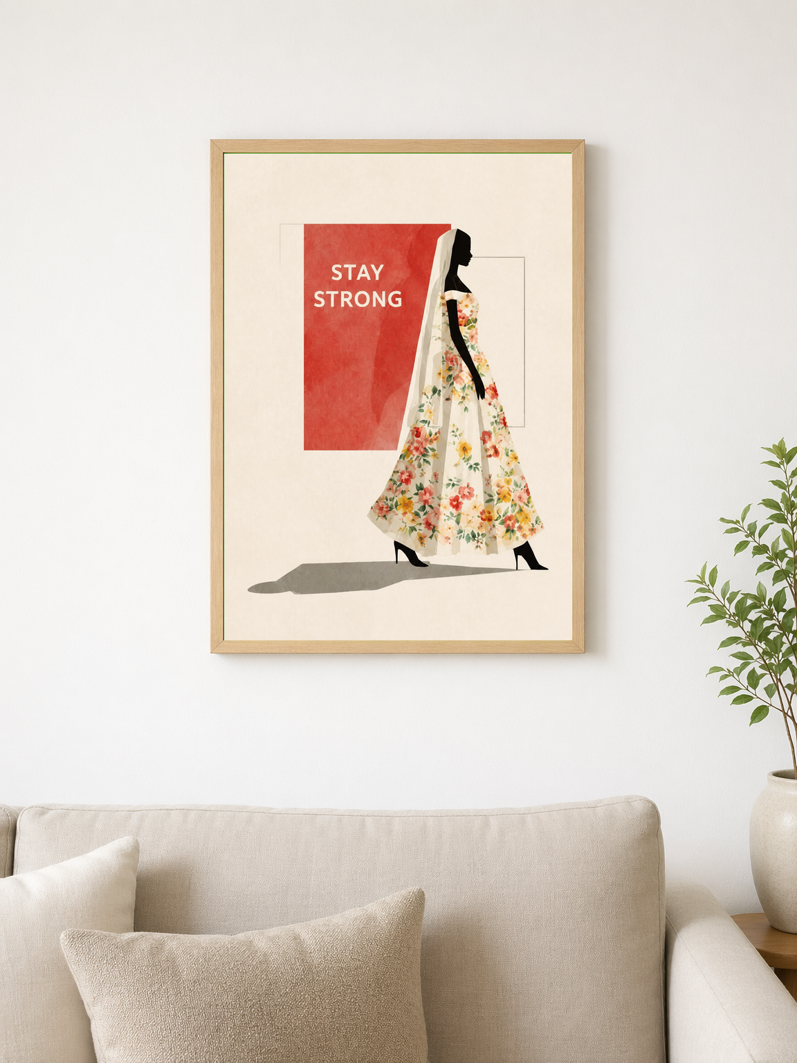 Stay Strong Floral Woman Wall Art Print - wood framed poster