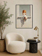 Woman Reading in Sunlit Window Wall Art Print - black framed