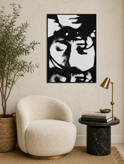 Abstract Black and White Faces Wall Art Print - black framed