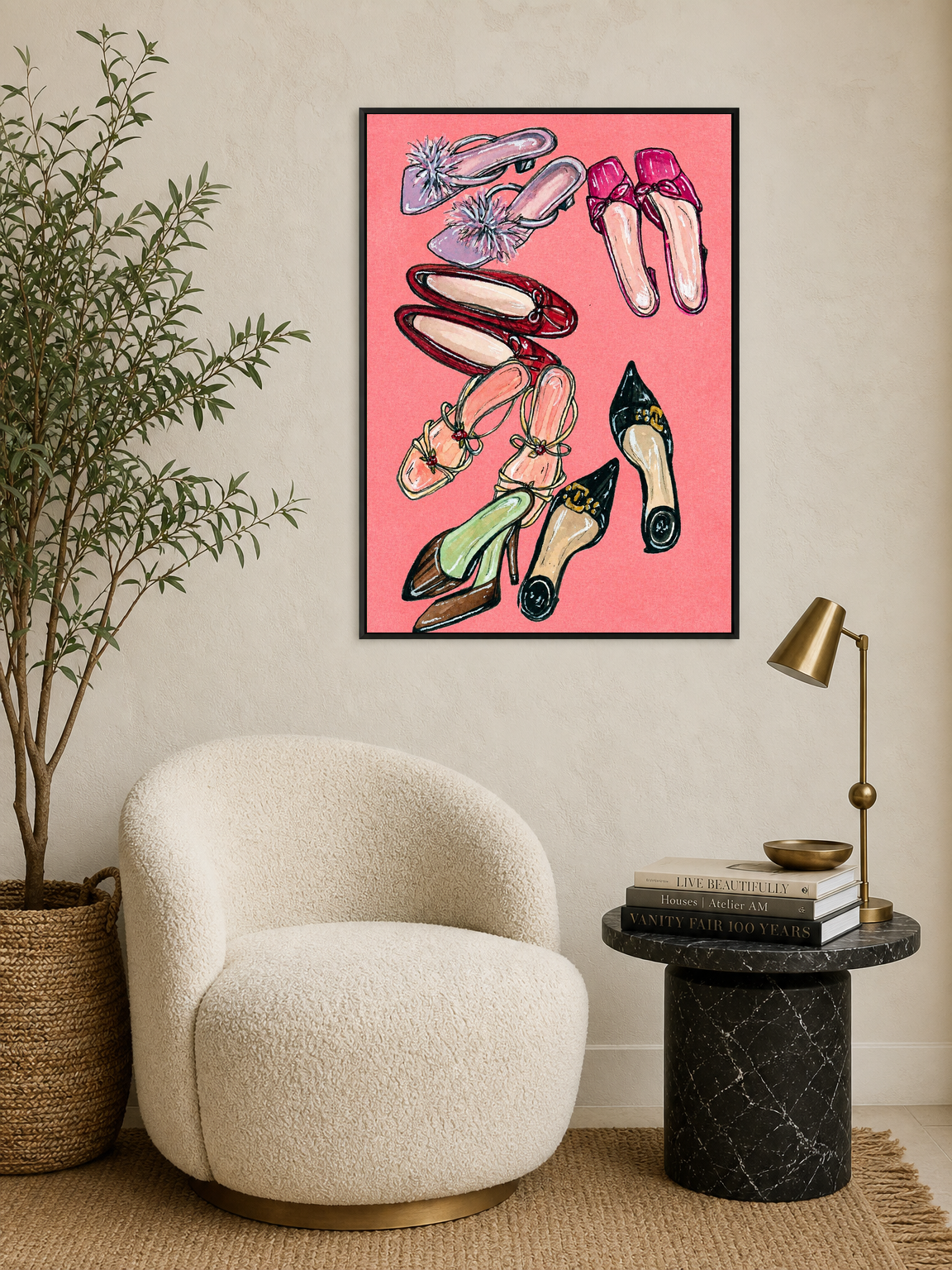 Chic Heels Illustration Wall Art Print - black framed