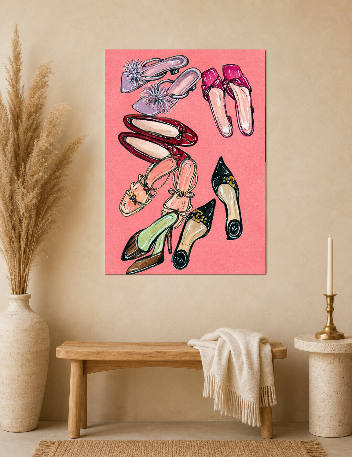 Chic Heels Illustration Wall Art Print - unframed mockup
