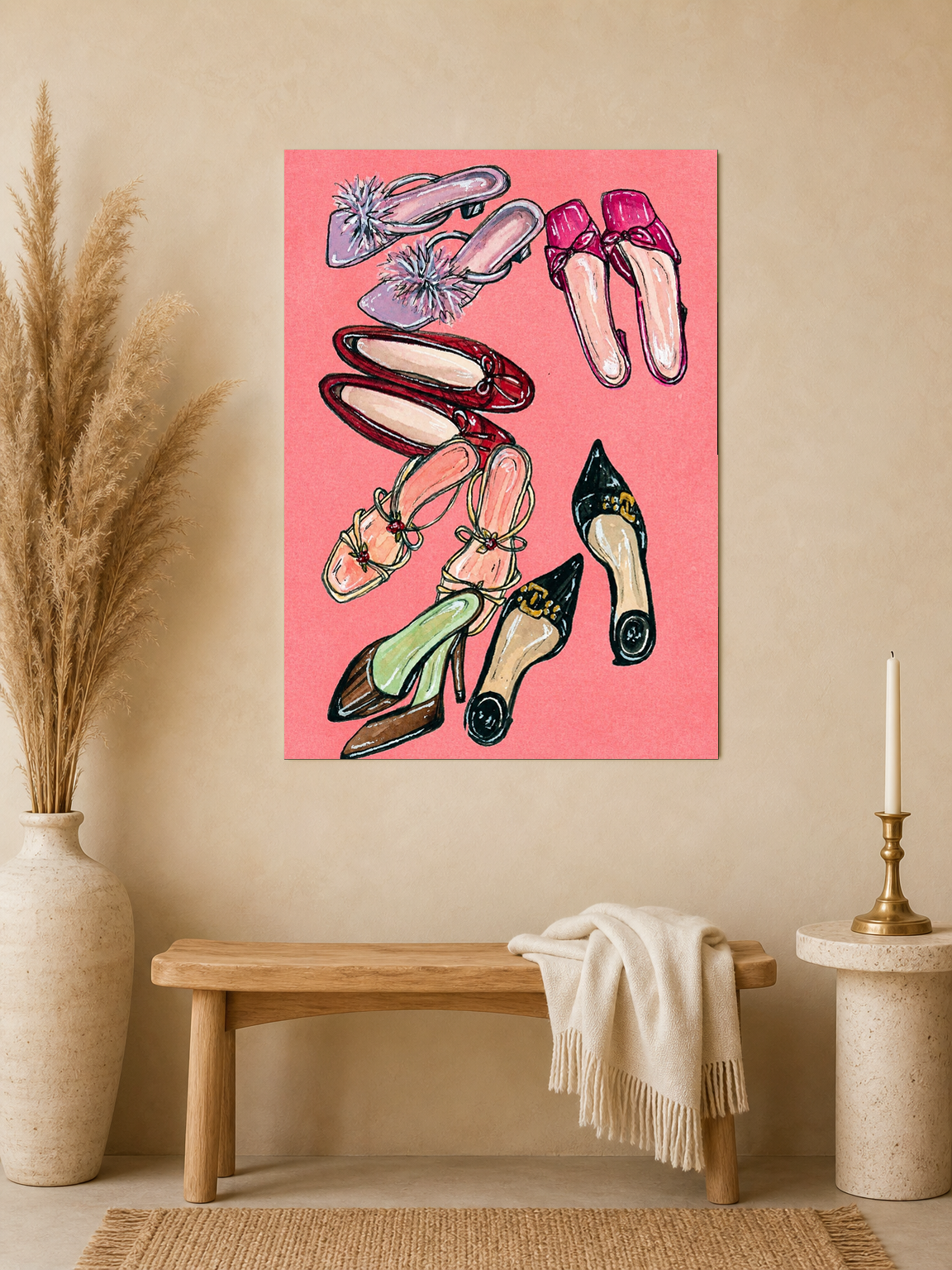 Chic Heels Illustration Wall Art Print - unframed mockup