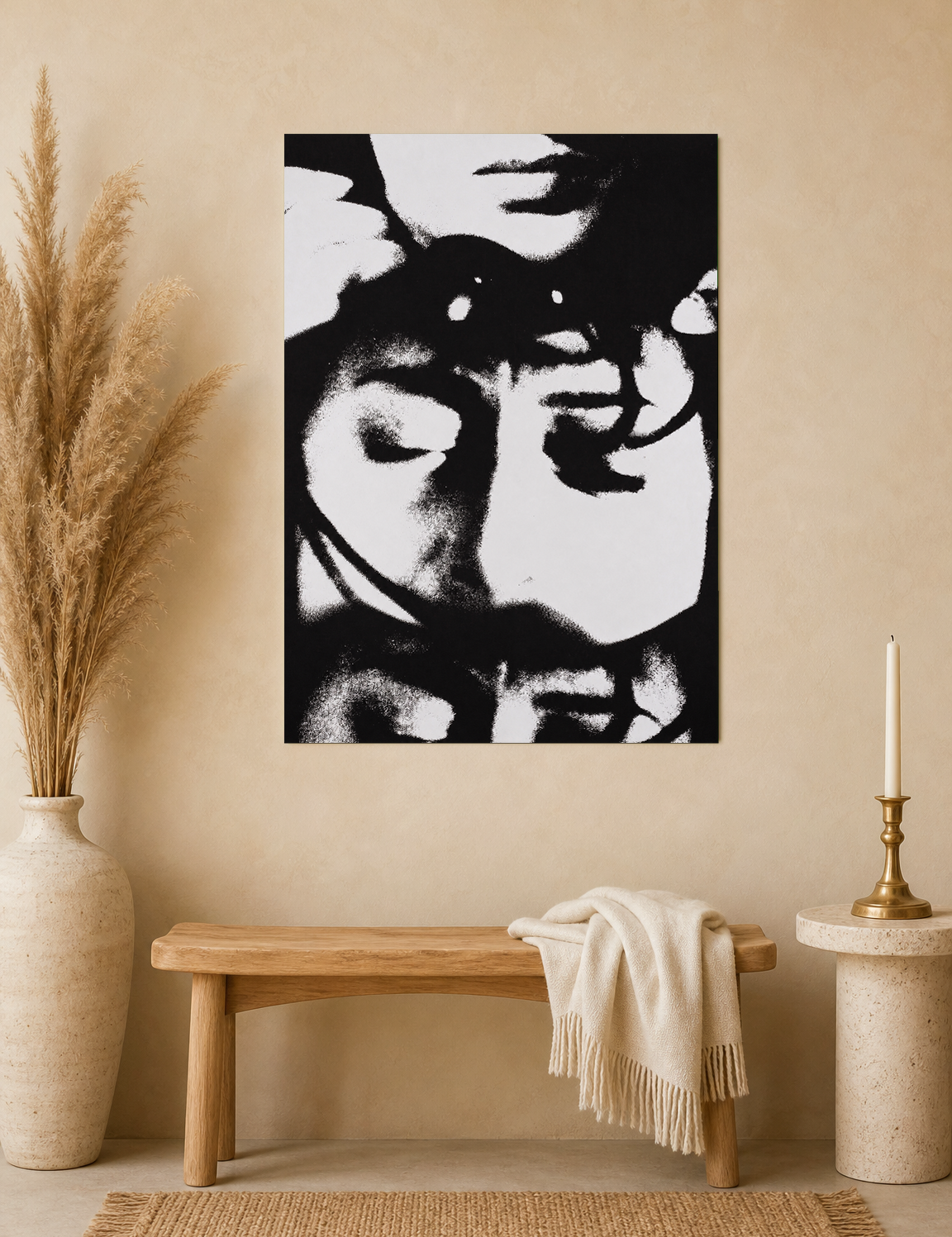 Abstract Black and White Faces Wall Art Print - unframed mockup