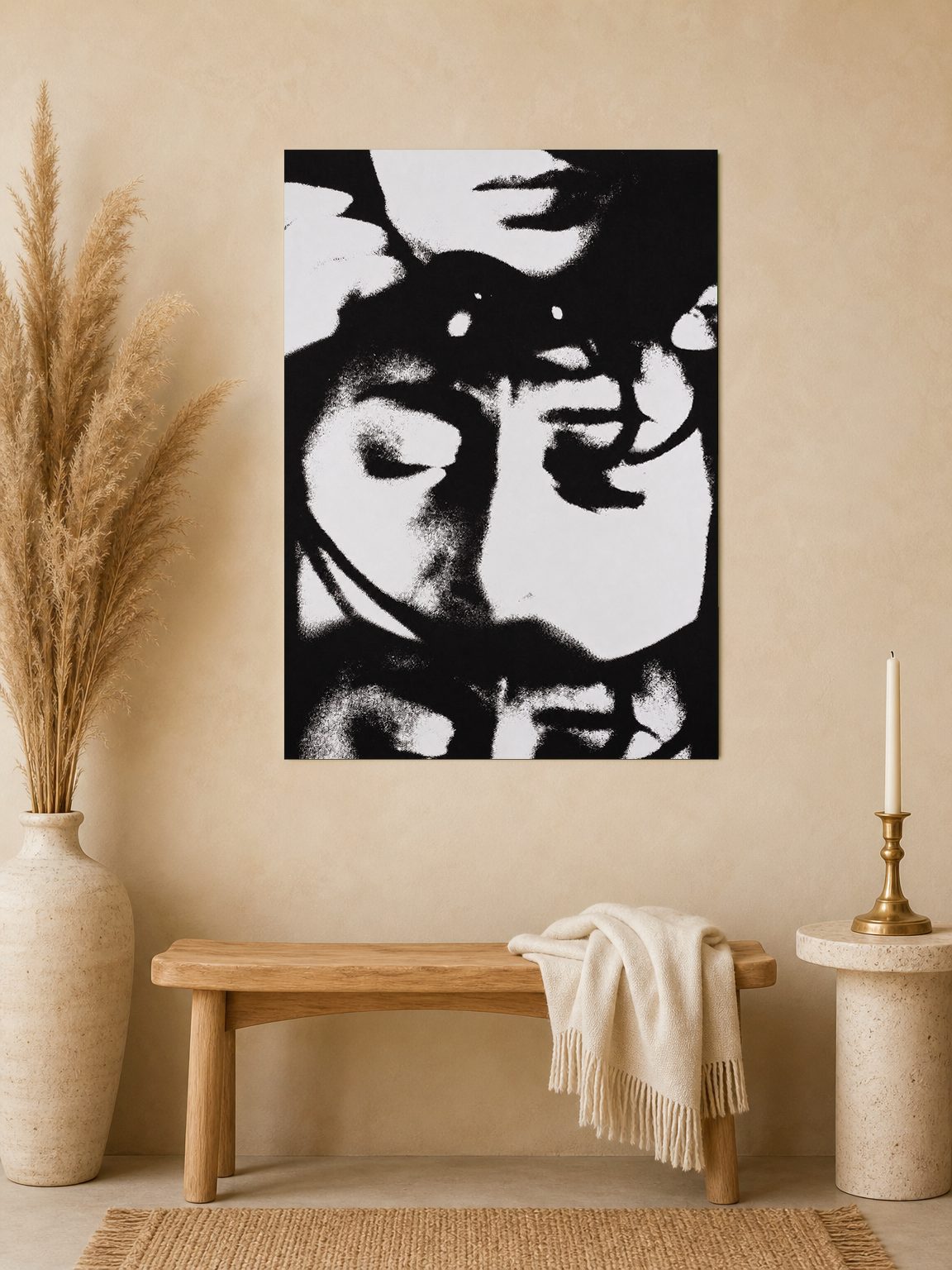 Abstract Black and White Faces Wall Art Print - unframed mockup