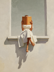 Woman Reading in Sunlit Window Wall Art Print - unframed