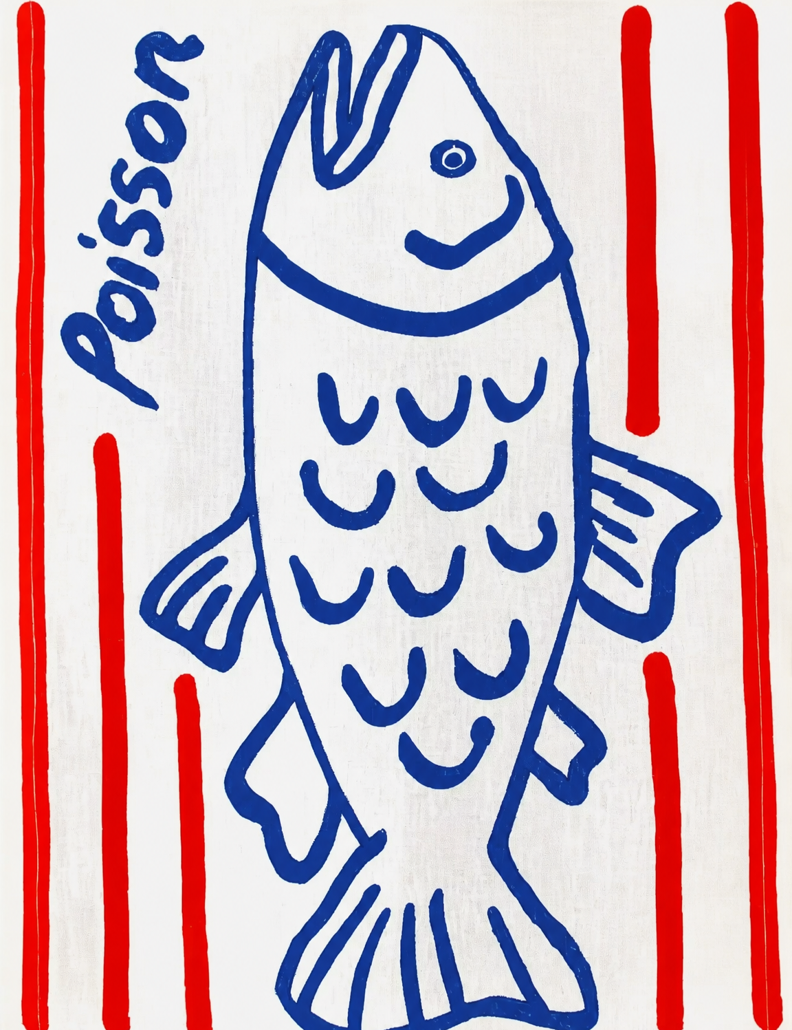 Blue Poisson Fish Illustration Wall Art Print - unframed
