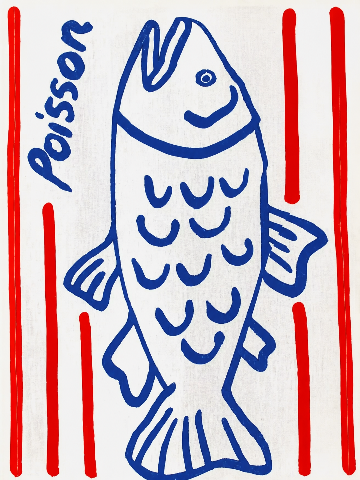 Blue Poisson Fish Illustration Wall Art Print - unframed