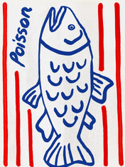 Blue Poisson Fish Illustration Wall Art Print - unframed