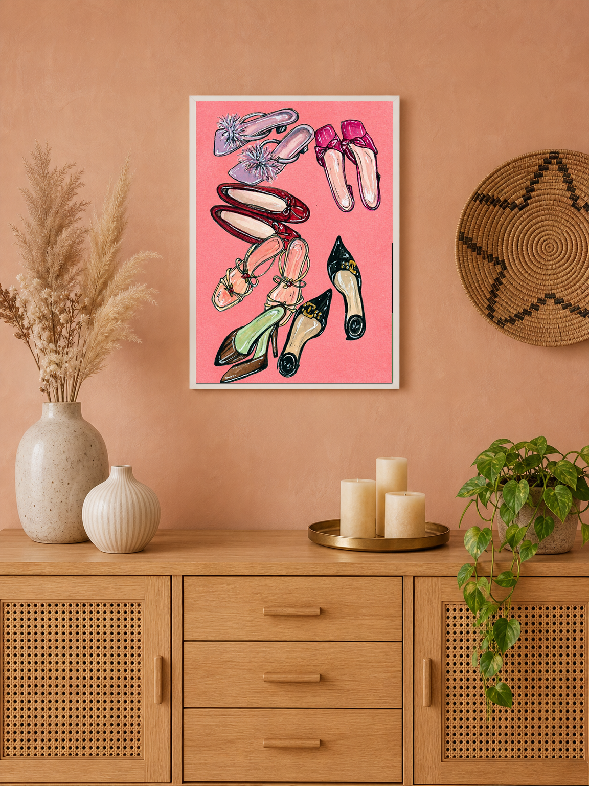 Chic Heels Illustration Wall Art Print - white framed