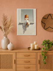 Woman Reading in Sunlit Window Wall Art Print - white framed