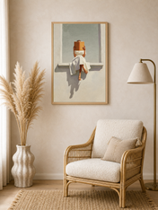 Woman Reading in Sunlit Window Wall Art Print - wood framed poster