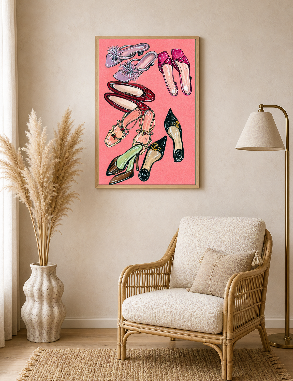 Chic Heels Illustration Wall Art Print - wood framed poster