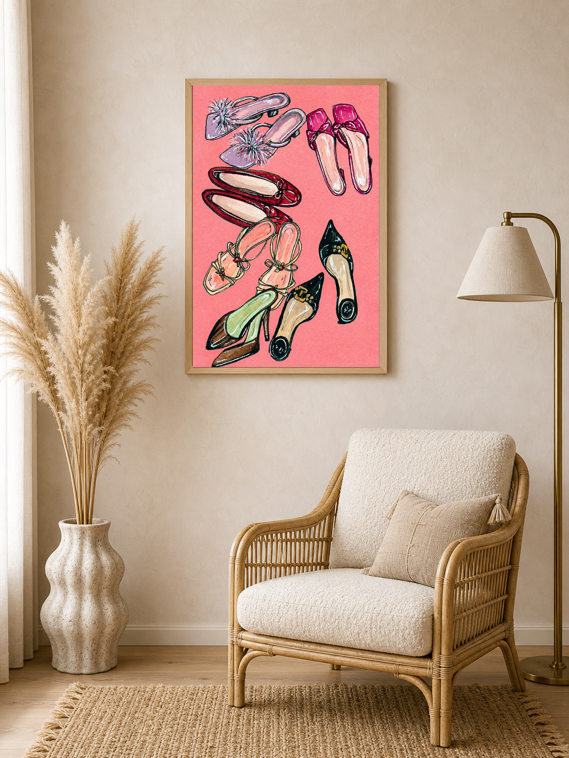 Chic Heels Illustration Wall Art Print - wood framed poster