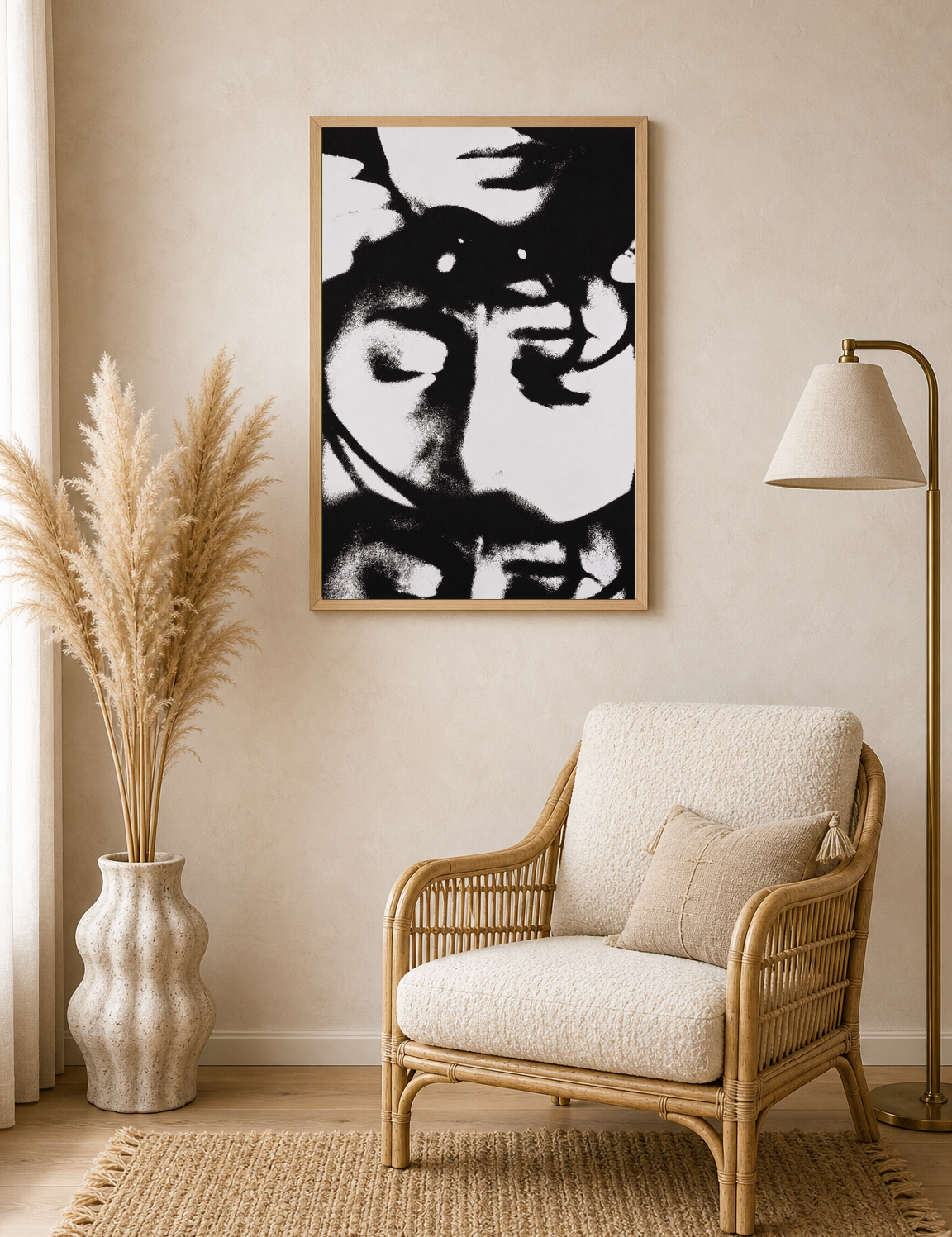 Abstract Black and White Faces Wall Art Print - wood framed poster