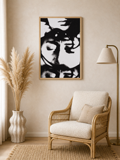 Abstract Black and White Faces Wall Art Print - wood framed poster