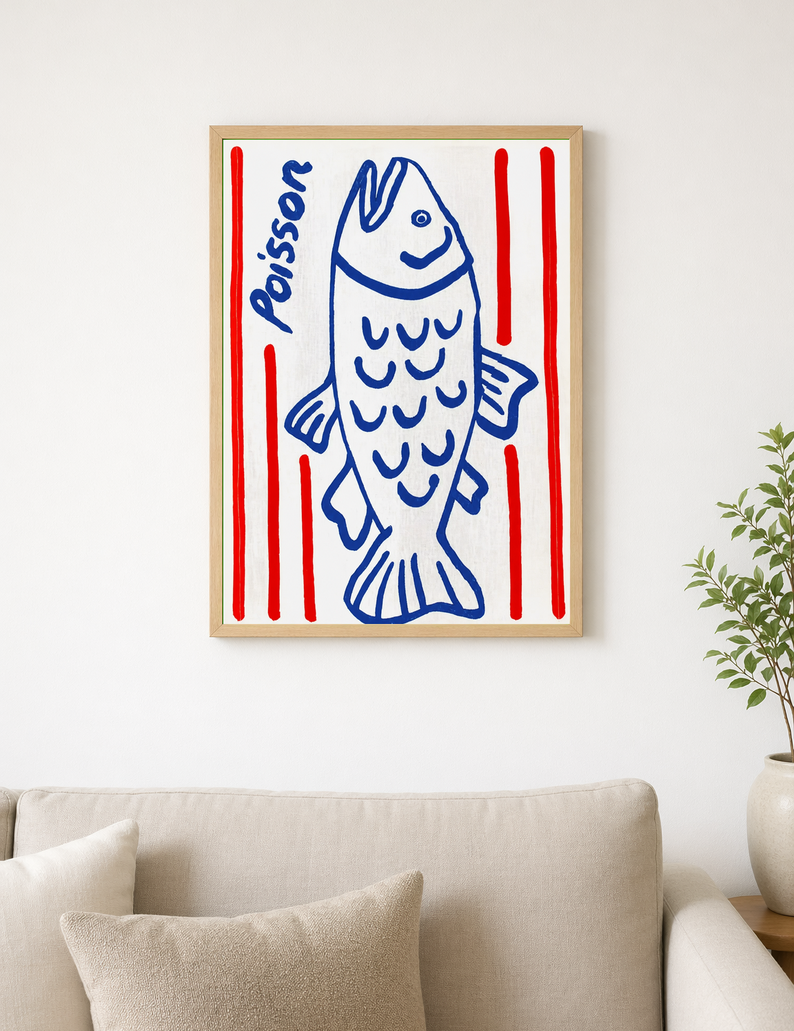 Blue Poisson Fish Illustration Wall Art Print - wood framed poster