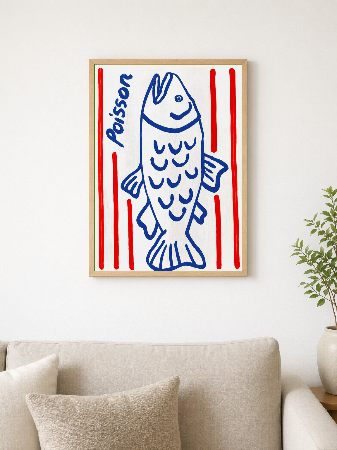 Blue Poisson Fish Illustration Wall Art Print - wood framed poster