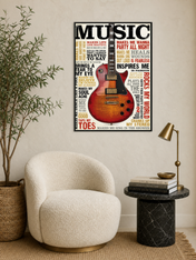 Vintage Guitar Typography Music Wall Art Print - black framed