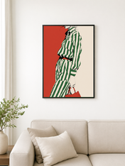 Green Stripe Fashion Illustration Wall Art Print - black framed