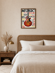 Vintage Guitar Typography Music Wall Art Print - dark wood framed