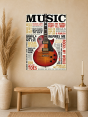 Vintage Guitar Typography Music Wall Art Print - unframed mockup