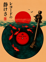 Japanese Blue Wave Record Wall Art Print