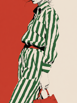 Green Stripe Fashion Illustration Wall Art Print