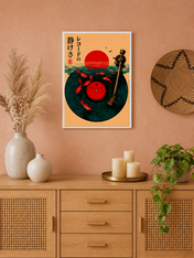 Japanese Blue Wave Record Wall Art Print - white framed