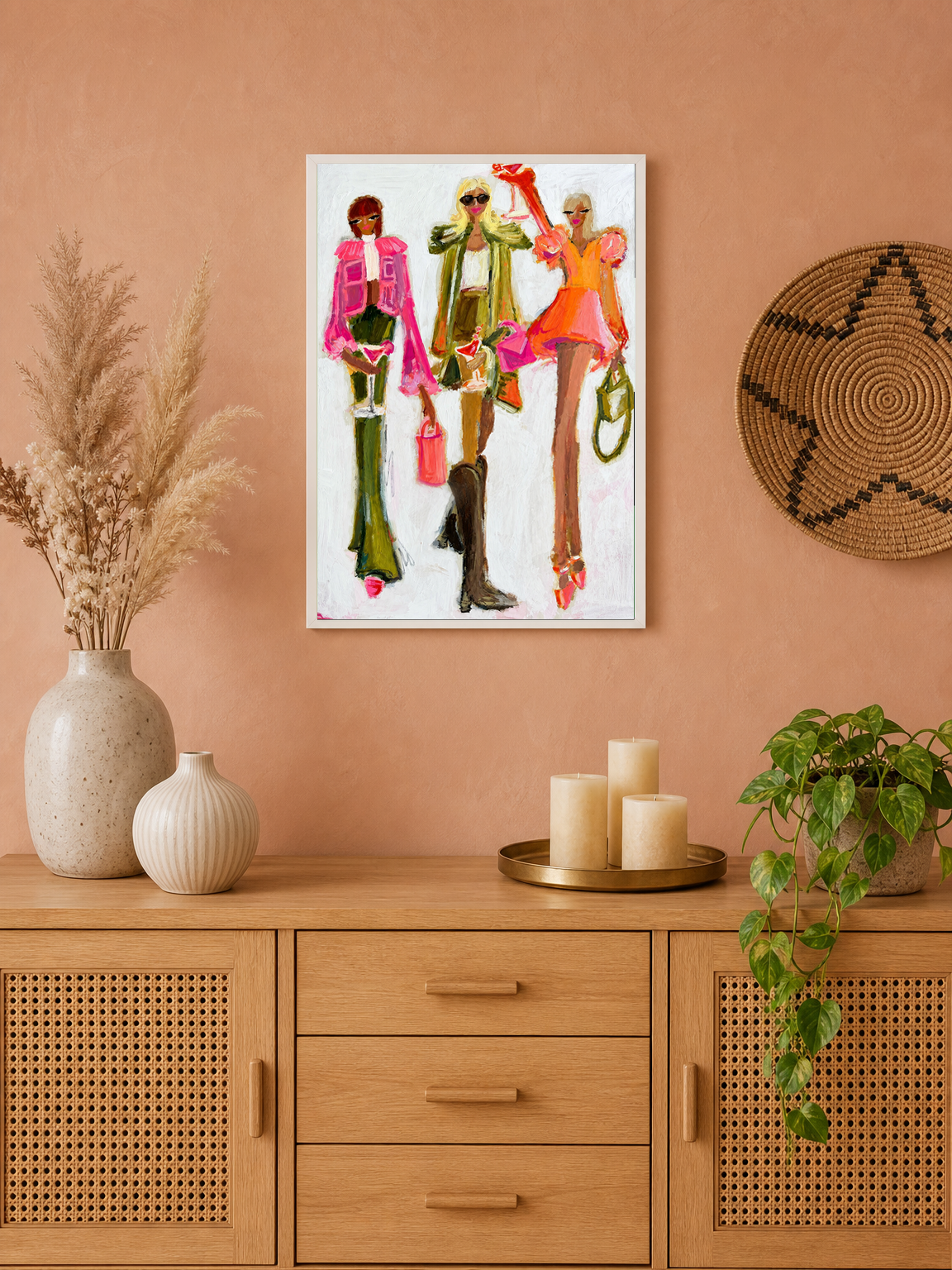 Chic Fashion Girls Wall Art Print - white framed