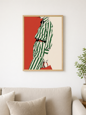 Green Stripe Fashion Illustration Wall Art Print - wood framed poster