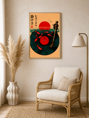 Japanese Blue Wave Record Wall Art Print - wood framed poster