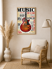 Vintage Guitar Typography Music Wall Art Print - wood framed poster