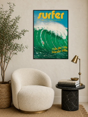 Surfer Wave Wall Art Print – Ride the Tide Design - black framed