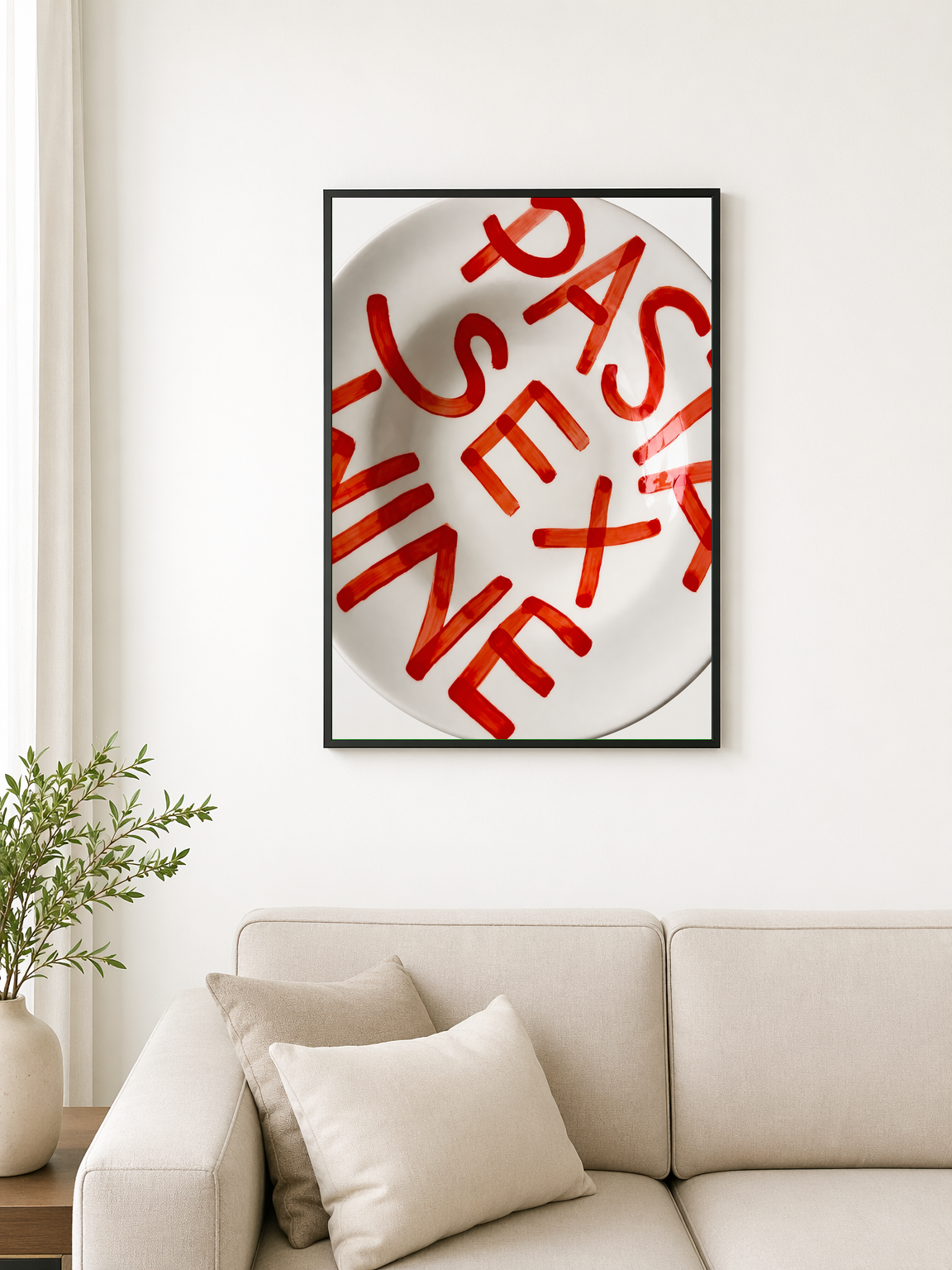 Pasta Sex Wine Typography Wall Art Print - black framed