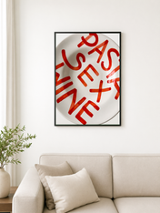 Pasta Sex Wine Typography Wall Art Print - black framed