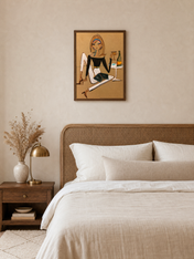 Chic Woman with Wine Fashion Wall Art Print - dark wood framed
